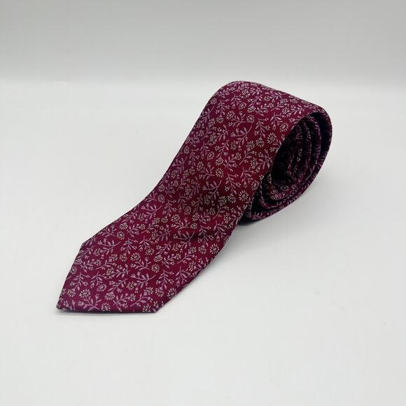 Charles Tyrwhitt of Jermyn St Burgundy Silk Tie Floral Design 3.5"x58" EUC - Picture 6 of 7